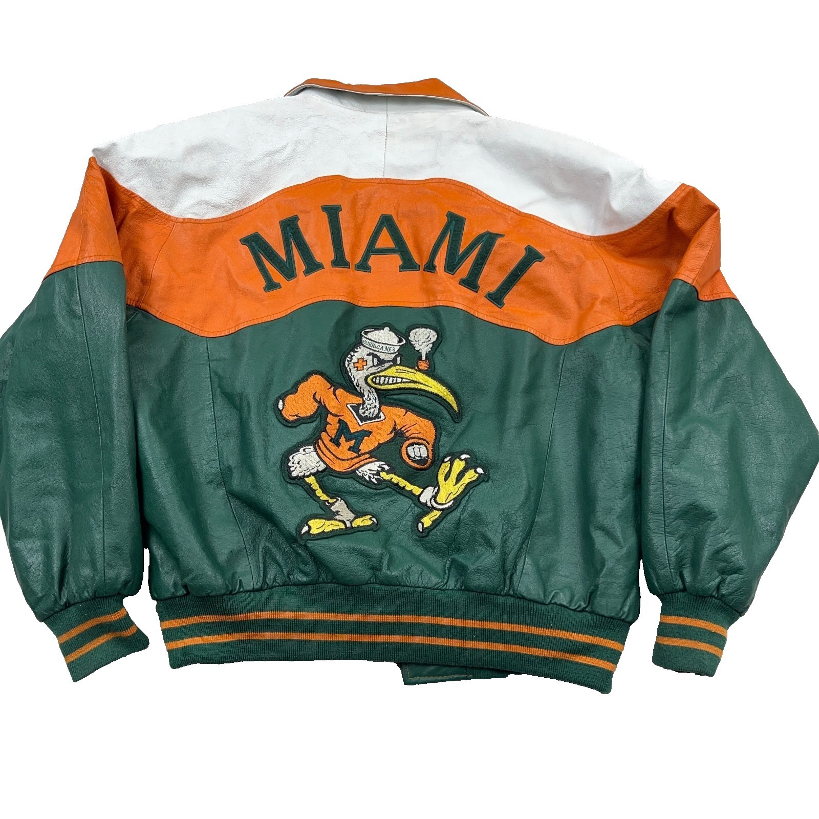 Vintage Miami Hurricanesleather Jacket Men Xl 90s Colorblock Collage "No Zipper"